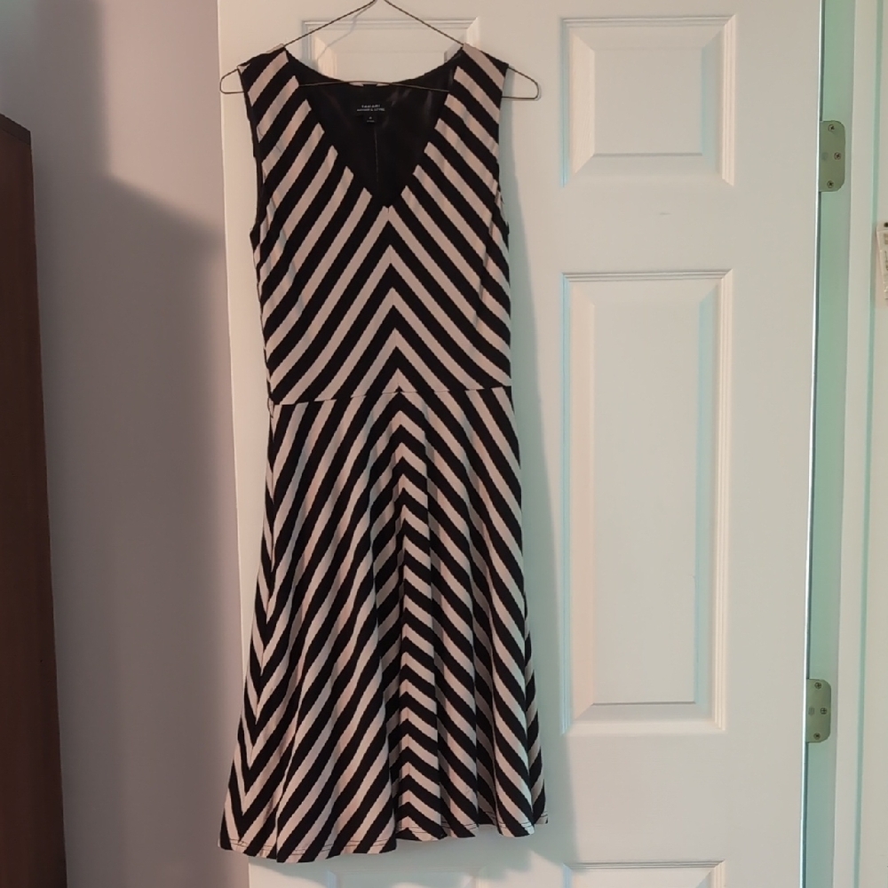 Tahari Black and White A-Line Midi Dress